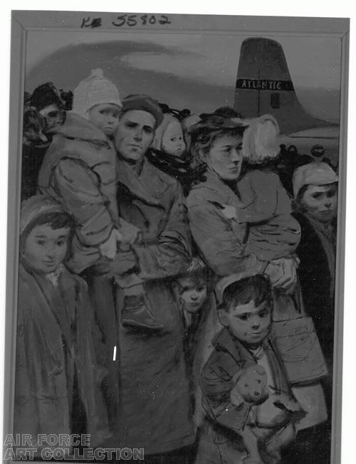 REFUGEES WAITING TO BOARD A MATS PLANE